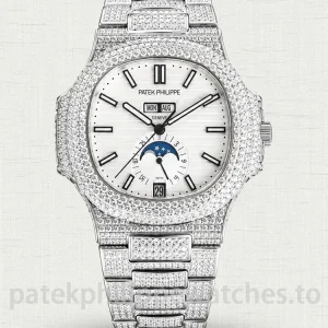 Patek-Philippe-Nautilus-57261A-010-Replica-–-40.5mm-White-Dial-Annual-Calendar-Automatic-Luxury-Sports-Watch-with-Moon-Phase-Main-Image