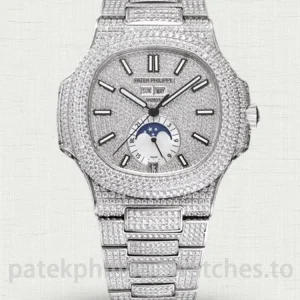 Patek Philippe Nautilus 5726-1A Replica 40.5mm – 904L Steel Full Pavé Annual Calendar Stainless Steel BraceletWatch case back