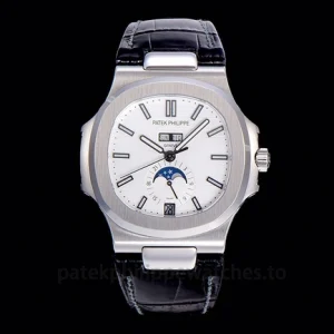 Patek Philippe Nautilus 5726A-001 Replica Silver-Grey Dial Black Alligator StrapFront view1