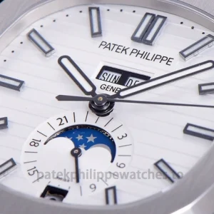 Patek Philippe Nautilus 5726A-001 Replica Silver-Grey Dial Black Alligator StrapFront view3