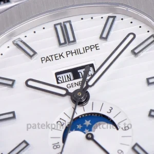 Patek Philippe Nautilus 5726A-001 Replica Silver-Grey Dial Black Alligator StrapFront view4