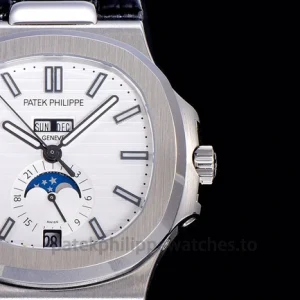 Patek Philippe Nautilus 5726A-001 Replica Silver-Grey Dial Black Alligator StrapFront view4