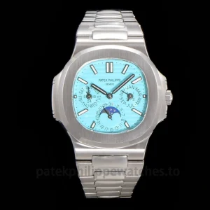 Patek Philippe Nautilus 5740-1G-001 Replica 40mm Ice-Blue Dial, 904L Steel Integrated BraceletFront view1