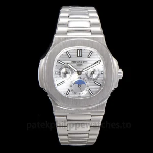 Patek Philippe Nautilus 5740-1G-001 Replica White Gold Tone 904 Steel BlackFront view1
