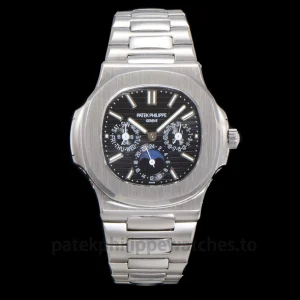 Patek Philippe Nautilus 5740-1G-001 Replica White Gold Tone 904 Steel BlackFront view1