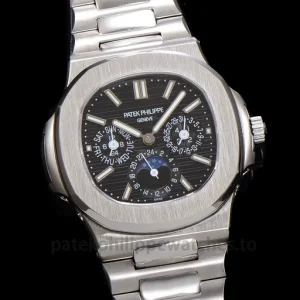Patek Philippe Nautilus 5740-1G-001 Replica White Gold Tone 904 Steel BlackFront view2