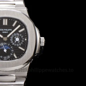 Patek Philippe Nautilus 5740-1G-001 Replica White Gold Tone 904 Steel BlackFront view4