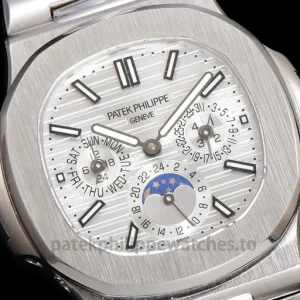 Patek Philippe Nautilus 5740-1G-001 Replica White Gold Tone 904 Steel BlackFront view5