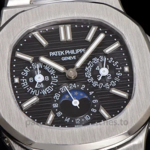 Patek Philippe Nautilus 5740-1G-001 Replica White Gold Tone 904 Steel BlackFront view5