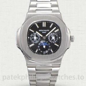 Patek Philippe Nautilus 5740-1G-001 Replica White Gold Tone 904 Steel BlackFront view5