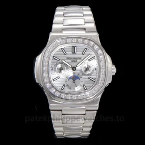 Patek Philippe Nautilus 5740-1G-001 Replica White Gold Tone 904 Steel Ice SilverFront view1