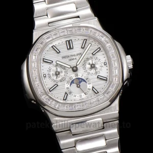 Patek Philippe Nautilus 5740-1G-001 Replica White Gold Tone 904 Steel Ice SilverFront view1