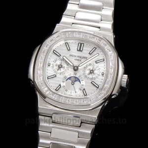 Patek Philippe Nautilus 5740-1G-001 Replica White Gold Tone 904 Steel Ice SilverFront view3