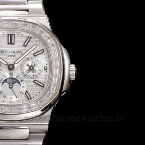 Patek Philippe Nautilus 5740-1G-001 Replica White Gold Tone 904 Steel Ice SilverFront view4