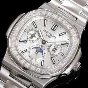 Patek Philippe Nautilus 5740-1G-001 Replica White Gold Tone 904 Steel Ice SilverFront view5