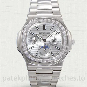 Patek Philippe Nautilus 5740-1G-001 Replica White Gold Tone 904 Steel Ice SilverFront view5