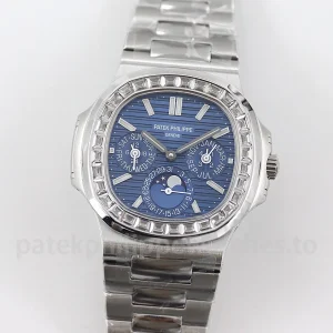 Patek-Philippe-Nautilus-57401G-001-Replica-40mm-Mens-Perpetual-Calendar-Automatic-Watch-Blue-Sunburst-Dial-Front-View