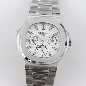 Patek-Philippe-Nautilus-57401G-001-Super-Clone-Luxury-Watch-–-40mm-White-Dial-Automatic-Perpetual-Calendar-Mens-Timepiece-Front-View