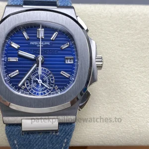 Patek Philippe Nautilus 5976-1G-001 Replica – 44mm Rose-Gold-Tone 904L Steel, Blue Embossed Dial, Blue Fabric Strap 3