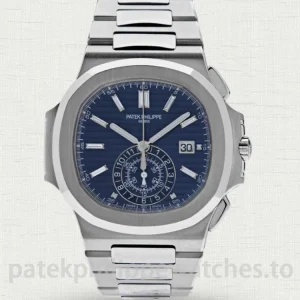 Patek Philippe Nautilus 59761G-001 Replica Super Clone 44mm 904L Stainless Steel Blue Dial Chronograph with CH 28-520 C Movement Fabric Strap
