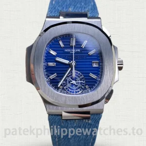 Patek Philippe Nautilus 59761G-001 Replica – 44mm Rose-Gold-Tone 904L Steel, Blue Embossed Dial, Blue Fabric Strap