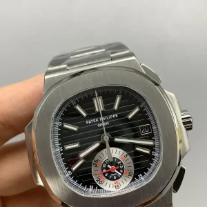 Patek-Philippe-Nautilus-59801A-014-Replica-40.5mm-Mens-Automatic-Flyback-Chronograph-Watch-with-Black-Gradient-Dial-Stainless-Steel-Bracelet-Dial-Detail-2