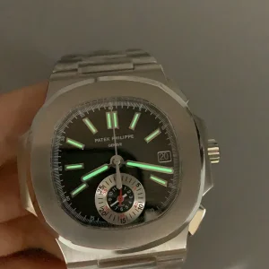 Patek-Philippe-Nautilus-59801A-014-Replica-40.5mm-Mens-Automatic-Flyback-Chronograph-Watch-with-Black-Gradient-Dial-Stainless-Steel-Bracelet-Luminescence