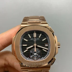 Patek-Philippe-Nautilus-59801R-001-Replica-40.5mm-Mens-Luxury-Chronograph-Watch-with-black-Gradient-Dial-Rose-Gold-Plated-904L-Stainless-Steel-Case-Front-View