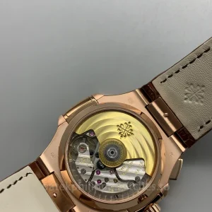 Patek-Philippe-Nautilus-5980R-001-Replica-Mens-Luxury-Chronograph-Watch-40.5mm-Rose-Gold-Case-Brown-Gradient-Dial-Leather-Strap-Back-View
