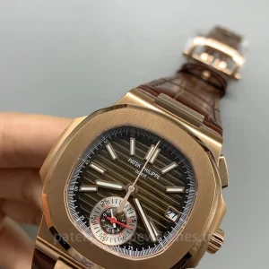 Patek-Philippe-Nautilus-5980R-001-Replica-Mens-Luxury-Chronograph-Watch-40.5mm-Rose-Gold-Case-Brown-Gradient-Dial-Leather-Strap-Dial-Detail-1