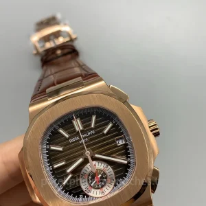 Patek-Philippe-Nautilus-5980R-001-Replica-Mens-Luxury-Chronograph-Watch-40.5mm-Rose-Gold-Case-Brown-Gradient-Dial-Leather-Strap-Dial-Detail-2