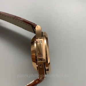 Patek-Philippe-Nautilus-5980R-001-Replica-Mens-Luxury-Chronograph-Watch-40.5mm-Rose-Gold-Case-Brown-Gradient-Dial-Leather-Strap-Left-Side