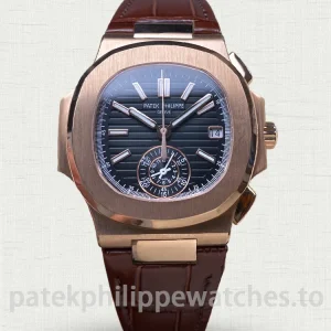 Patek Philippe Nautilus 5980R-001 Replica – 40.5mm Rose-Gold-Tone 904L Steel, Charcoal Dial, Brown Crocodile Strap