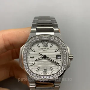 Patek-Philippe-Nautilus-70101G-011-Replica-32mm-Womens-Luxury-Automatic-Watch-with-Opaline-Dial-Front-View