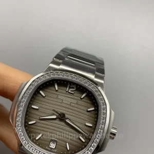 Patek-Philippe-Nautilus-71181200A-011-Super-Clone-35.2mm-Womens-Luxury-Automatic-Watch-with-Smoky-White-Dial-Diamond-Bezel-Dial-Detail-2