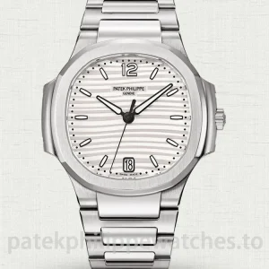 Patek-Philippe-Nautilus-71181A-010-Replica-Womens-Luxury-Automatic-Watch-35.2mm-Silver-Opaline-Dial-Stainless-Steel-Case-Main-Image