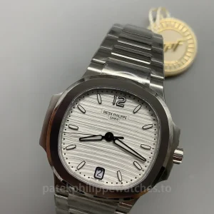 Patek-Philippe-Nautilus-71181A-010-Replica-Womens-Luxury-Automatic-Watch-35.2mm-Silver-Opaline-Dial-Stainless-Steel-CaseDial-Detail-1