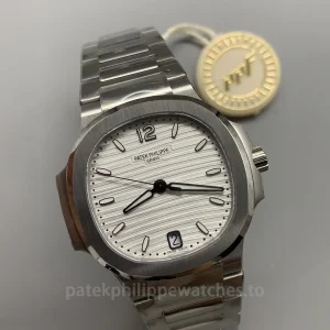 Patek-Philippe-Nautilus-71181A-010-Replica-Womens-Luxury-Automatic-Watch-35.2mm-Silver-Opaline-Dial-Stainless-Steel-CaseDial-Detail-2