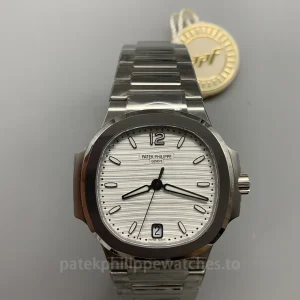 Patek-Philippe-Nautilus-71181A-010-Replica-Womens-Luxury-Automatic-Watch-35.2mm-Silver-Opaline-Dial-Stainless-Steel-CaseFront-View