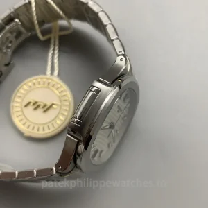Patek-Philippe-Nautilus-71181A-010-Replica-Womens-Luxury-Automatic-Watch-35.2mm-Silver-Opaline-Dial-Stainless-Steel-CaseLeft-Side