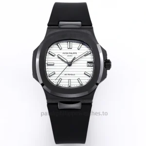 Replica Patek Philippe Nautilus 5711 × AET REMOULD Black Ceramic – 40mm Silver-White DialFront view1
