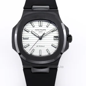 Replica Patek Philippe Nautilus 5711 × AET REMOULD Black Ceramic – 40mm Silver-White DialFront view2