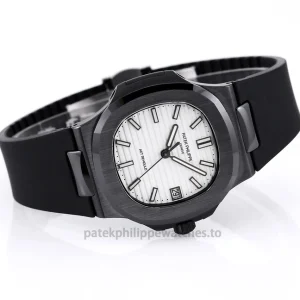 Replica Patek Philippe Nautilus 5711 × AET REMOULD Black Ceramic – 40mm Silver-White DialFront view2