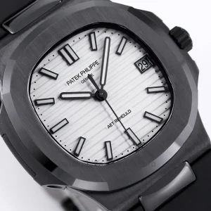 Replica Patek Philippe Nautilus 5711 × AET REMOULD Black Ceramic – 40mm Silver-White DialFront view2