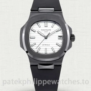 Replica Patek Philippe Nautilus 5711 × AET REMOULD Black Ceramic – 40mm Silver-White DialFront view2