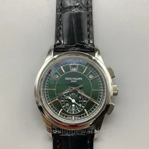 Super Clone Patek Philippe 5905P-014 42mm Men's Automatic Flyback Chronograph Watch with Olive Green Dial-Front View