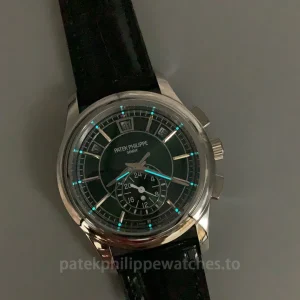 Super Clone Patek Philippe 5905P-014 42mm Men's Automatic Flyback Chronograph Watch with Olive Green Dial-Luminescence