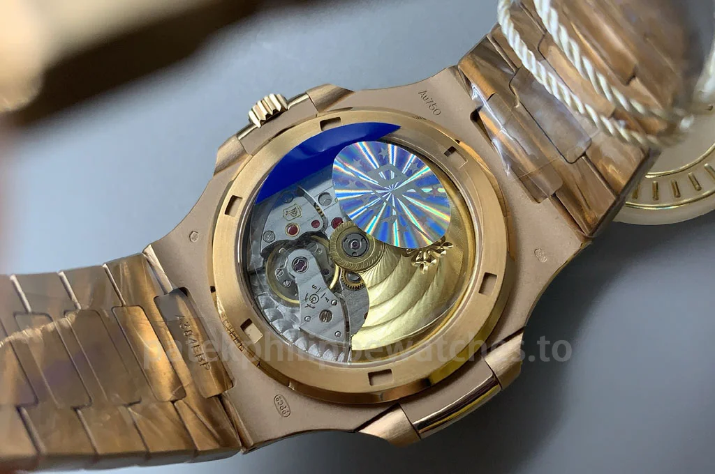 Super Clone Patek Philippe Nautilus 5711R-002 rose gold white dial automatic watch with exhibition caseback and visible movement