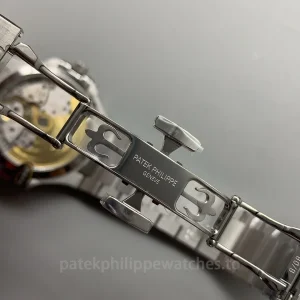 Super-Clone-Patek-Philippe-Nautilus-71181A-001-35.2mm-Womens-Luxury-Automatic-Watch-with-Blue-Wave-Dial-Buckle-Detail-1
