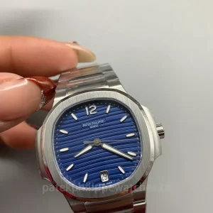Super-Clone-Patek-Philippe-Nautilus-71181A-001-35.2mm-Womens-Luxury-Automatic-Watch-with-Blue-Wave-Dial-Dial-Detail-1